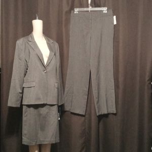 Larry Levine Size 14 Mocha Multi color 3 pc Suit Jacket Pants and Skirt